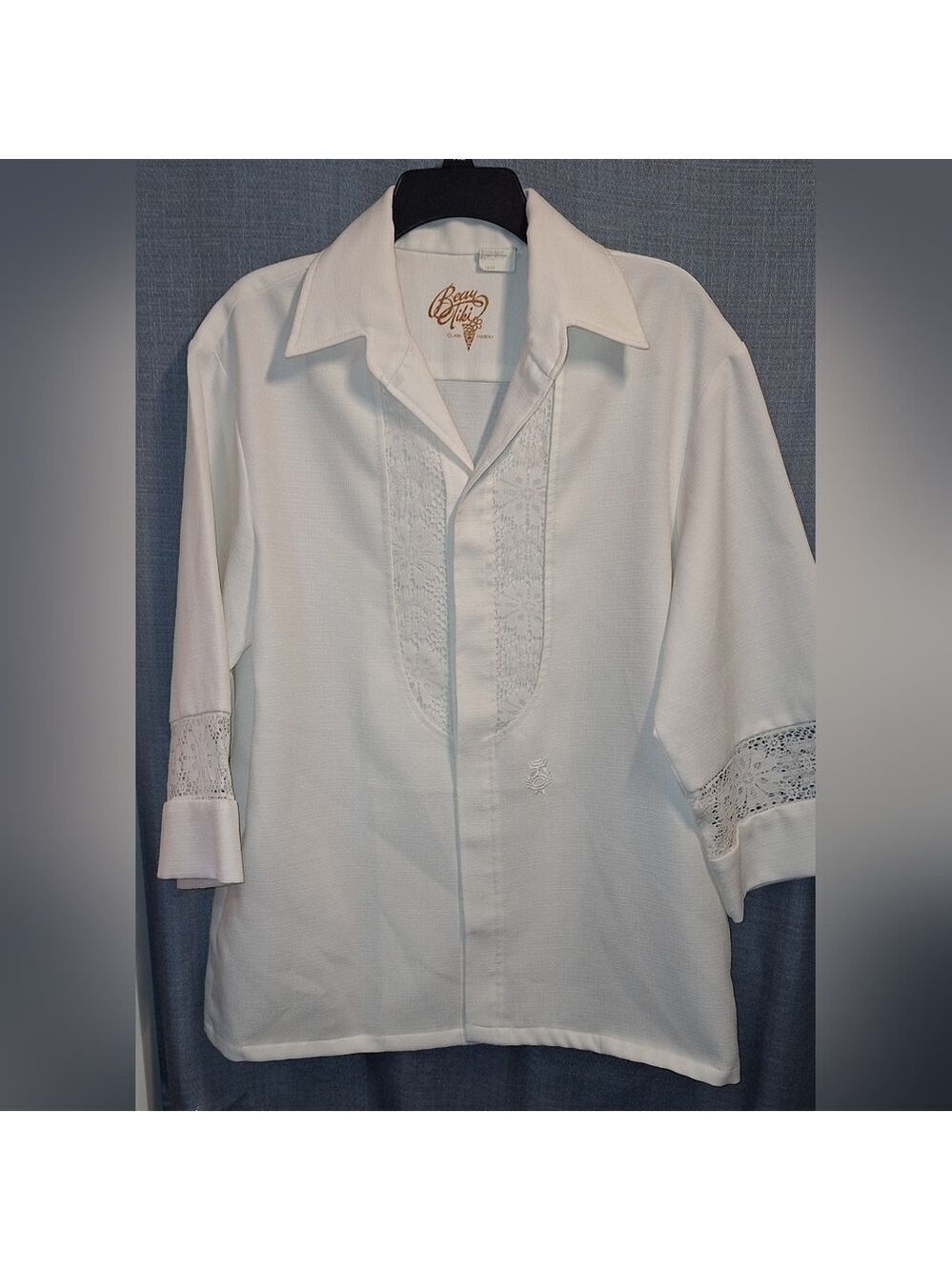 Iolani Mens Large Hawaiian Lace Button Shirt